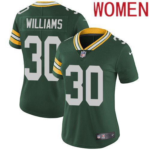 Women Green Bay Packers #30 Jamaal Williams Green Nike Vapor Limited NFL Jersey->women nfl jersey->Women Jersey